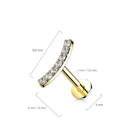 Or 14kt Labret Barre Courbée Zircone Enfoncer