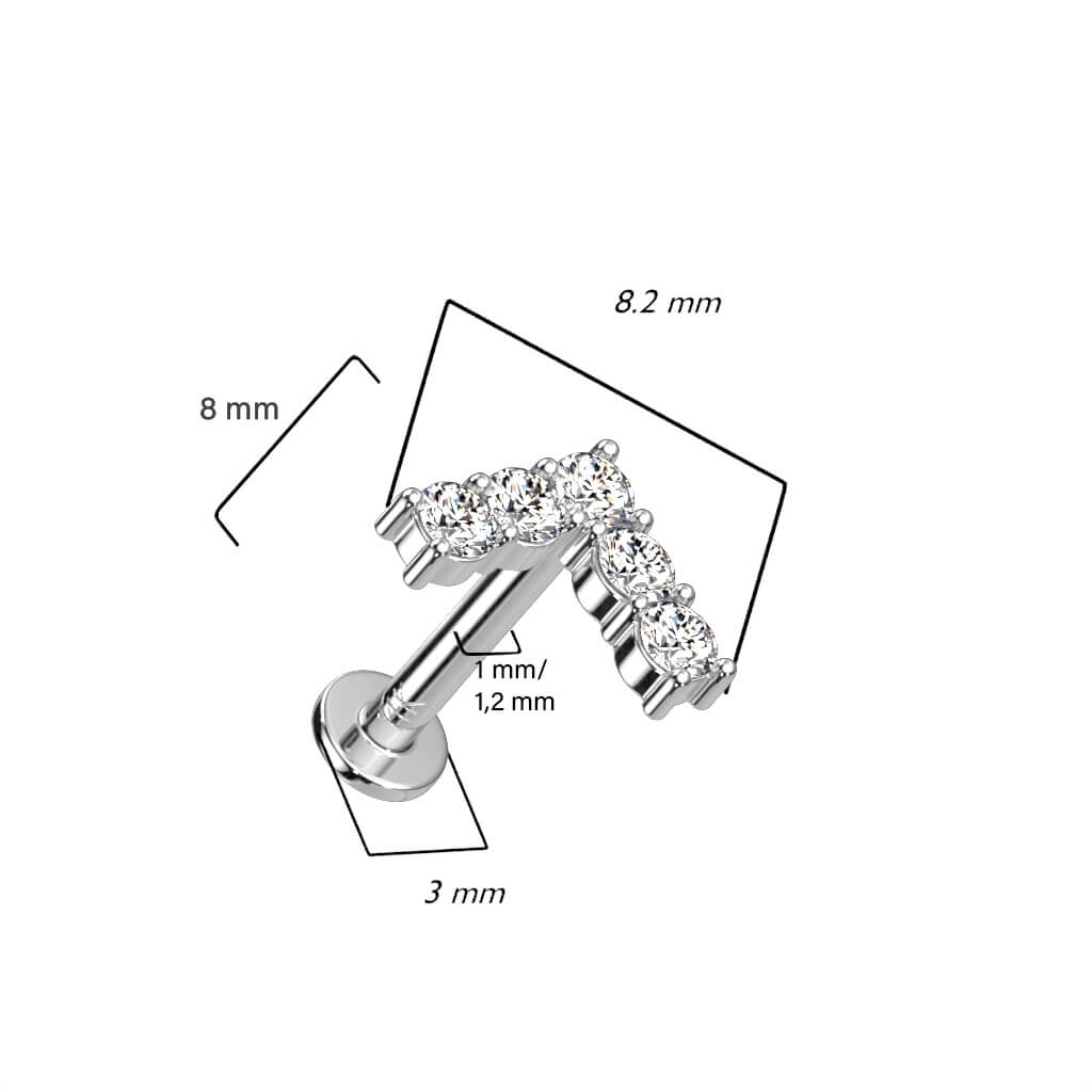 Oro 14kt Circonita forma L Push In Labret