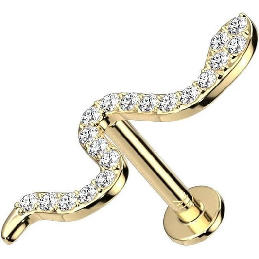 Oro 14 kt Labret Serpente di zirconi in Oro Giallo / Oro Bianco Push-In