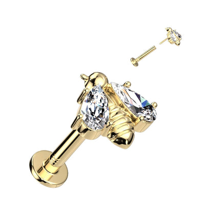 Oro 14kt Abeja de Circonita Push In Labret