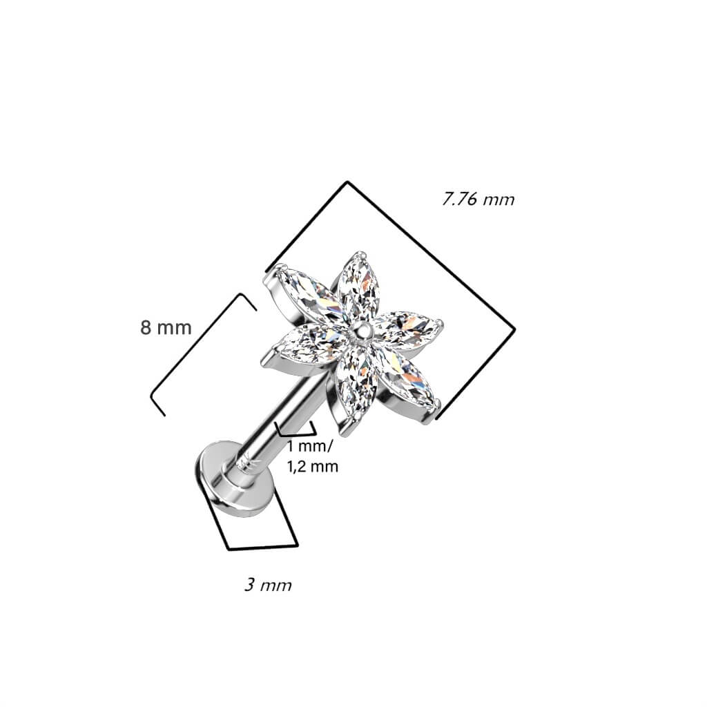 Oro 14 kt Labret Fiore di zirconi  Push-In