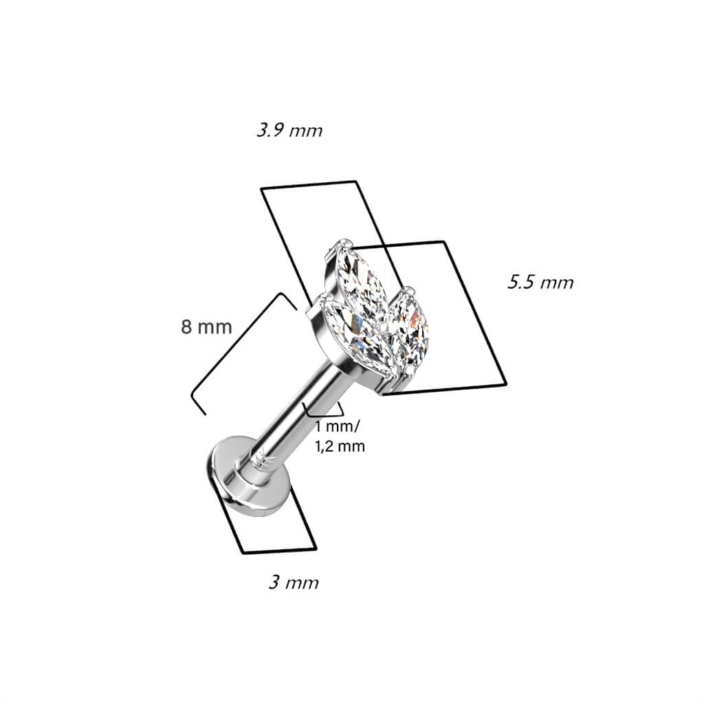 Or 14kt Labret Feuille Zircone Enfoncer