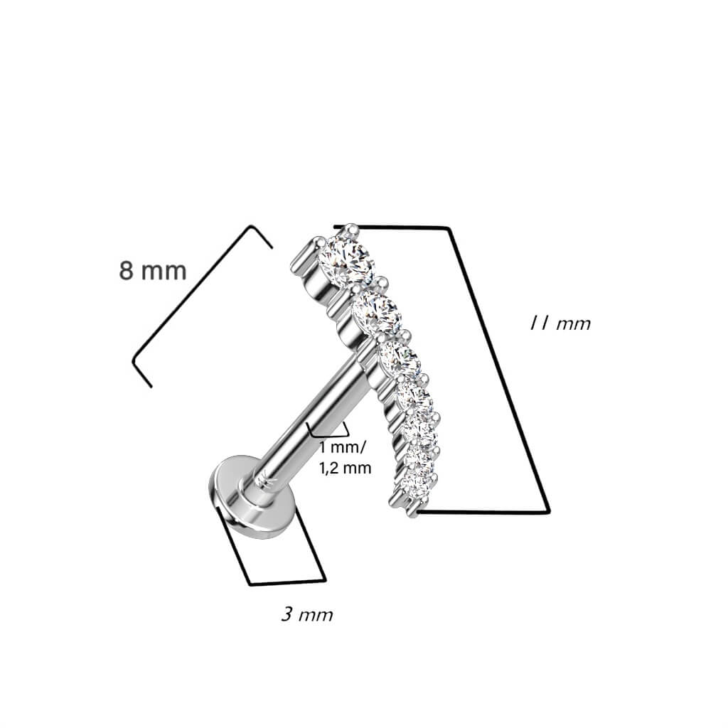 Oro 14 kt Labret Barra curva di zirconi  Push-In