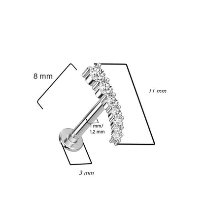 Or 14kt Labret Barre Courbée Zircone Enfoncer