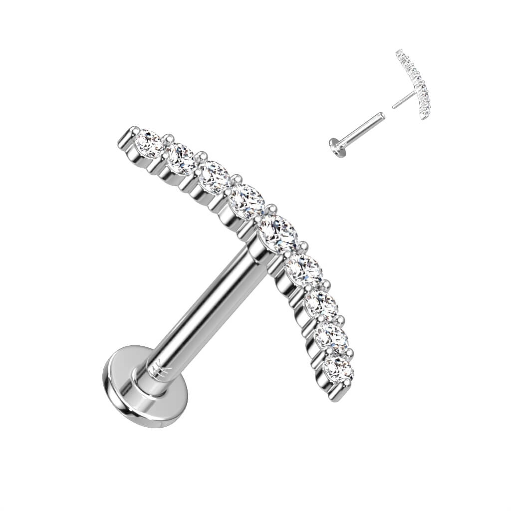 Or 14kt Labret Barre Courbée Zircone Enfoncer