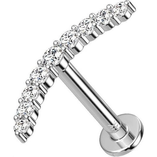 Or 14kt Labret Barre Courbée Zircone Enfoncer