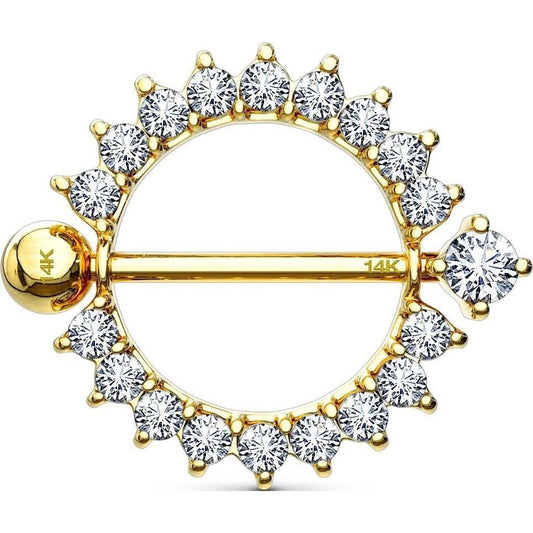 Solid Gold 14 Carat Nipple Piercing Sun Zirconia