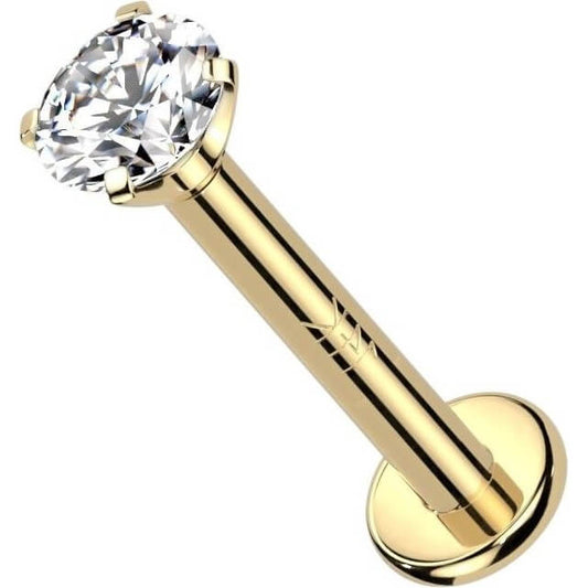 Or 14kt Labret Zircone Filetage Interne