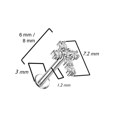 Oro 14 kt Labret Croce in zirconi  Filettatura Interna