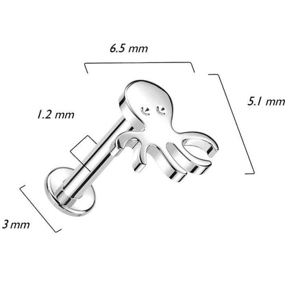 Oro 14 kt Labret Polpo Filettatura Interna