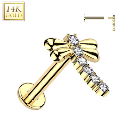 Oro 14 kt Labret Libellula di Zirconi Filettatura Interna