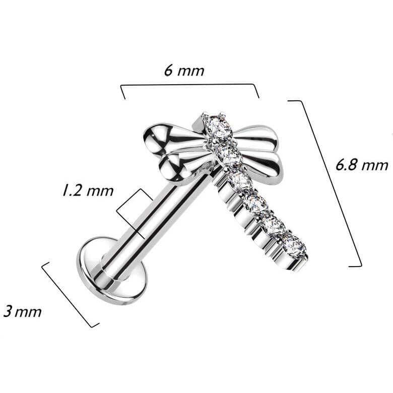 Oro 14 kt Labret Libellula di Zirconi Filettatura Interna