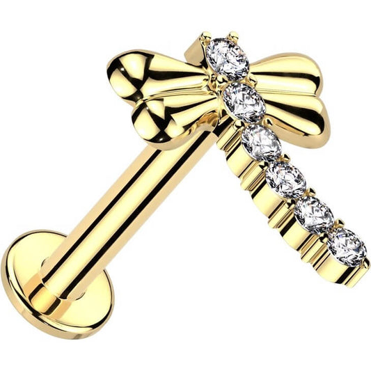 14 Karat Gold Labret Zirkonia Libelle Innengewinde