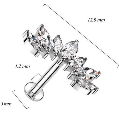 Oro 14kt 7 Circonitas Marquesa Rosca interna Labret