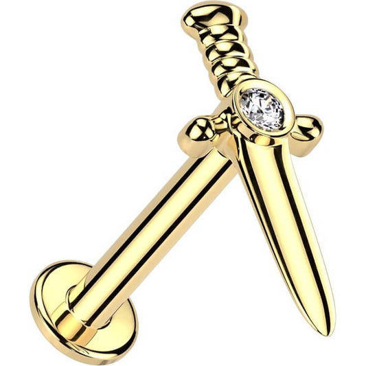 Oro 14kt Daga con Circonita Rosca interna Labret