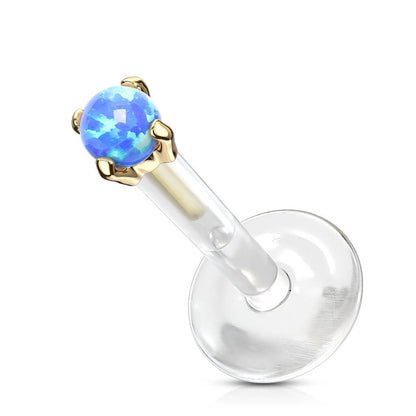 Złoto 585 labret okrągły opal push-in