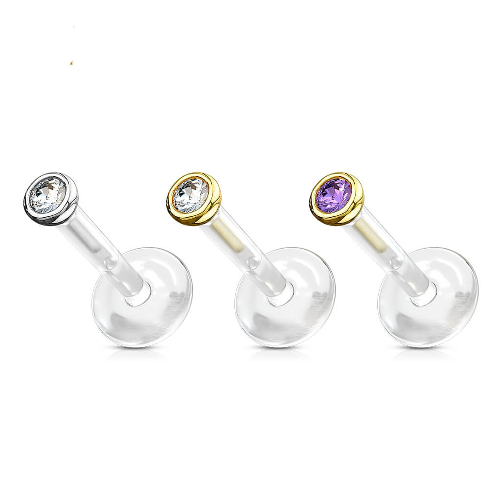 Oro 14 kt Labret Zircone rotondo  Push-In