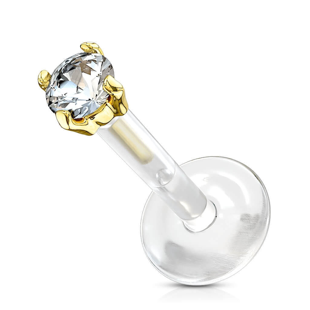 Or 14kt Labret Zircone Enfoncer