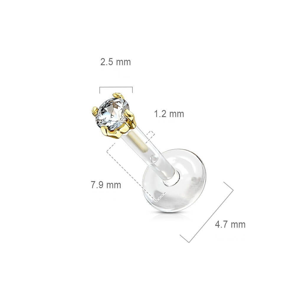 Solid Gold 14 Carat Labret Zirconia Push-In