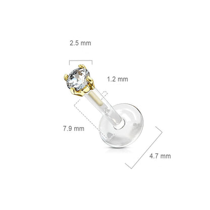 Solid Gold 14 Carat Labret Zirconia Push-In