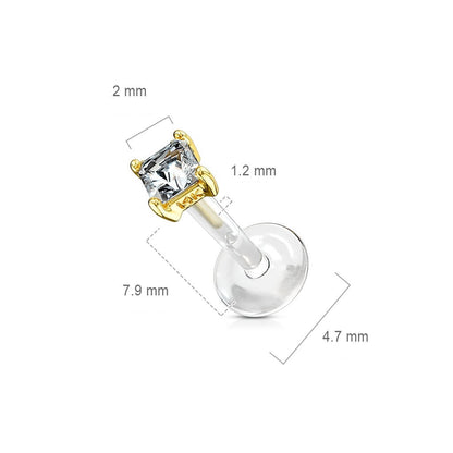 14 Karat Gold Labret Zirkonia Quadrat Gelbgold Weißgold Push-In