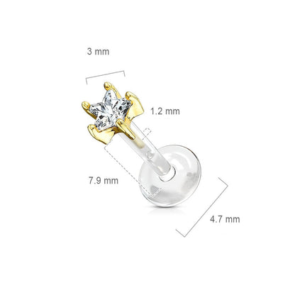 Oro 14 kt Labret Zircone a fiore  Push-In