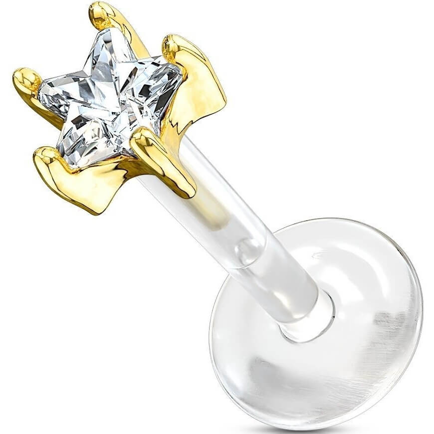 Oro 14kt Circonita Flor Push In Labret