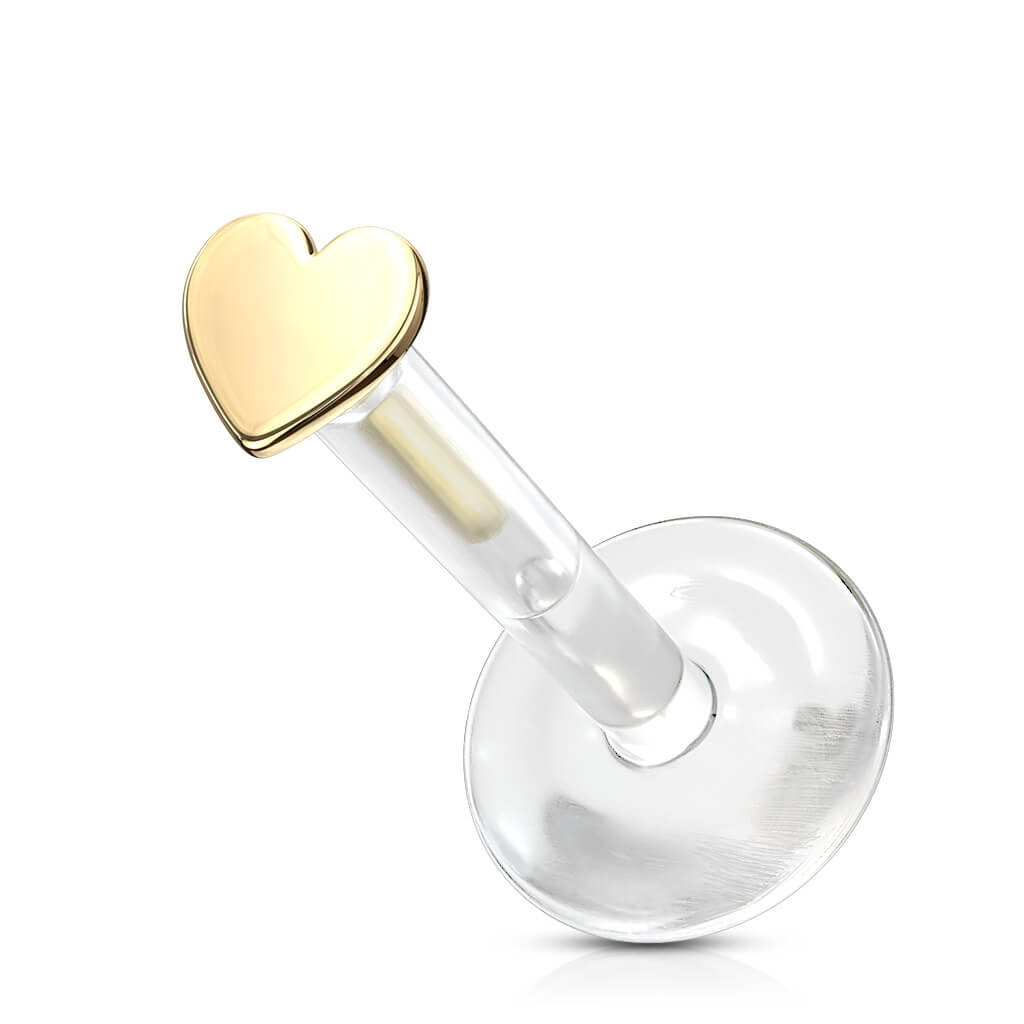 Oro 14 kt Labret Cuore piatto Push-In