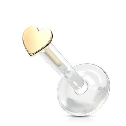 Oro 14 kt Labret Cuore piatto Push-In