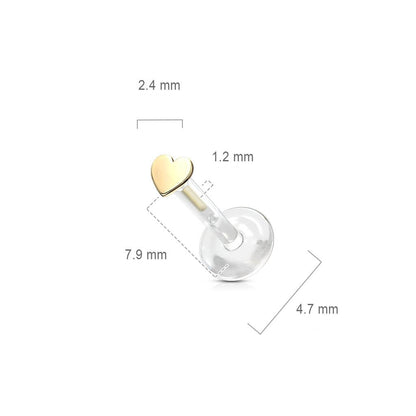 Oro 14 kt Labret Cuore piatto Push-In