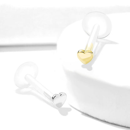 Oro 14 kt Labret Cuore piatto Push-In