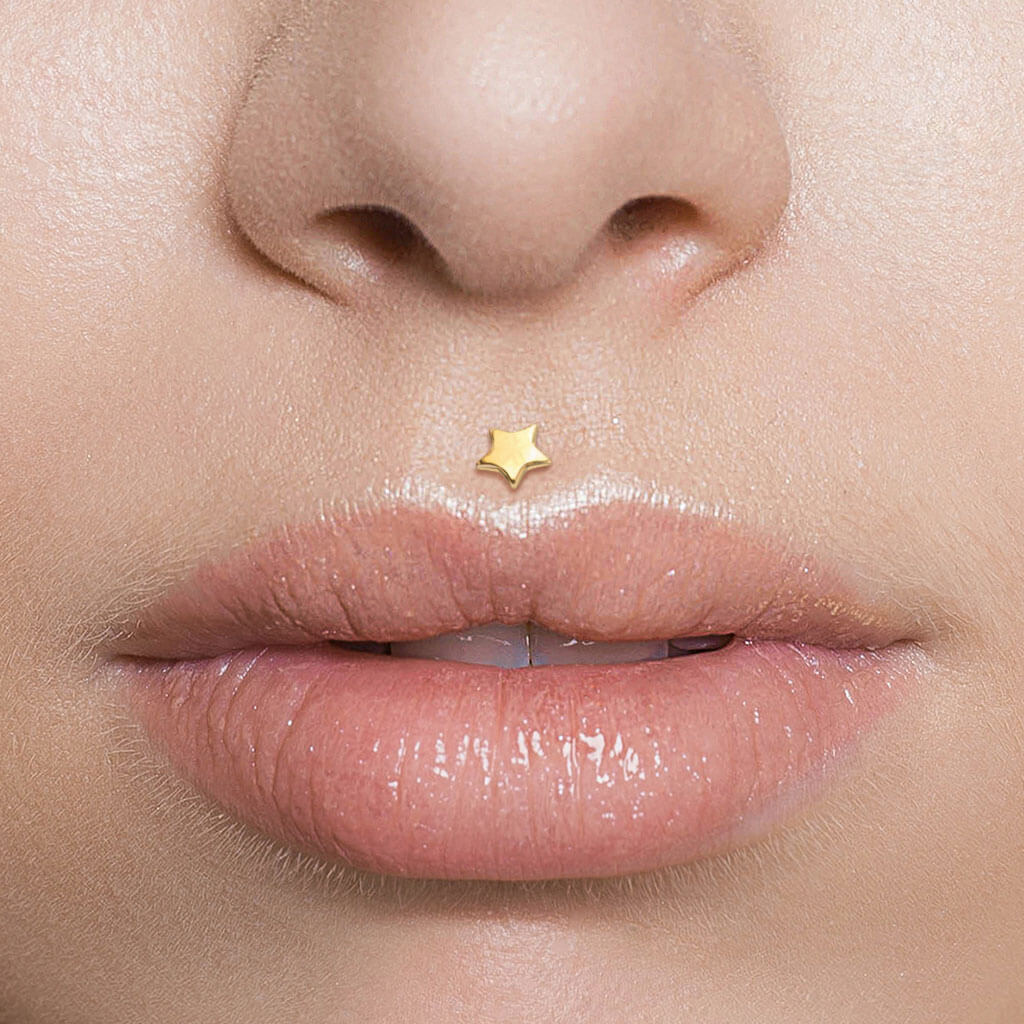 Oro 14kt Estrella Plana Push In Labret