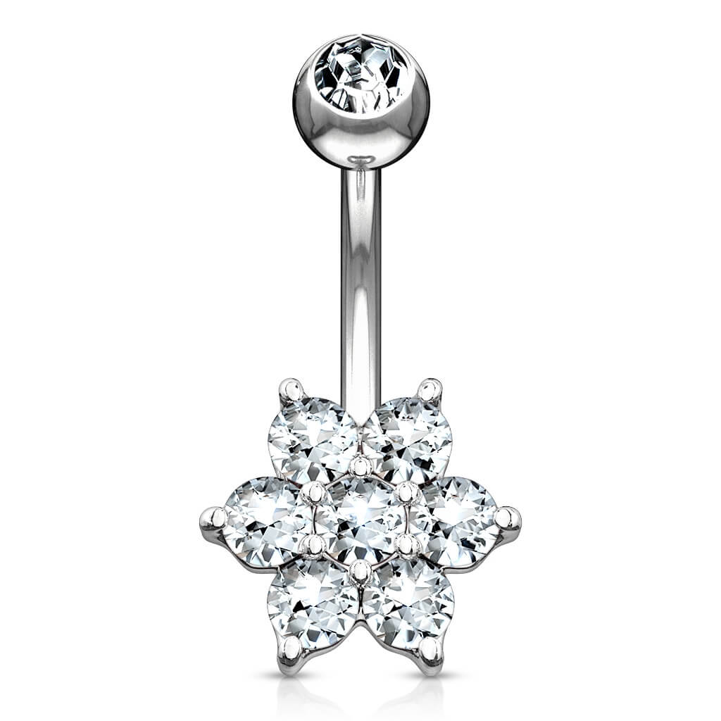 Solid Gold 14 Carat Belly Button Piercing Flower Zirconia