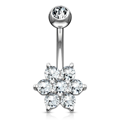 Solid Gold 14 Carat Belly Button Piercing Flower Zirconia