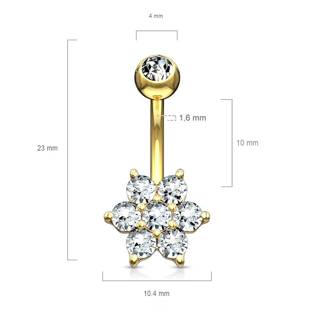 Oro 14kt Piercing ombligo Circonita Flor