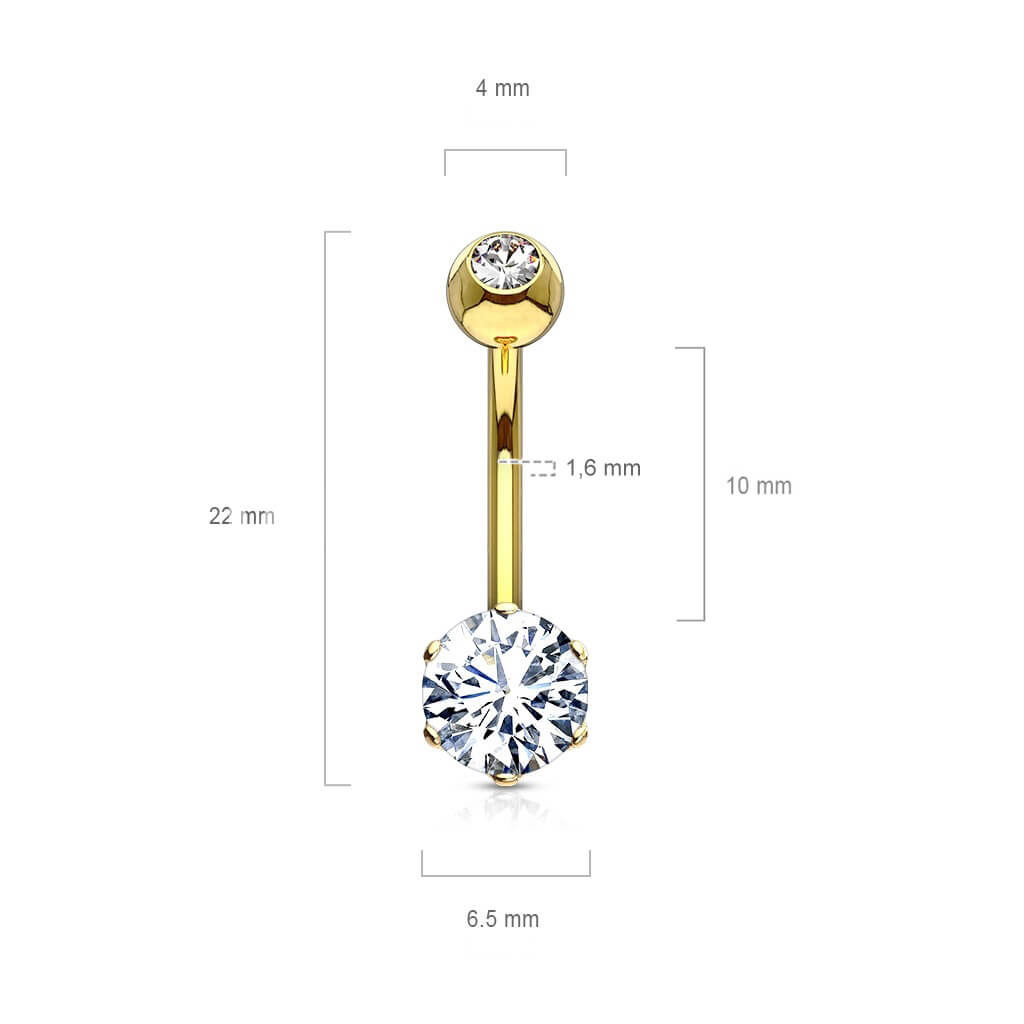 Solid Gold 14 Carat Belly Button Piercing Round Zirconia