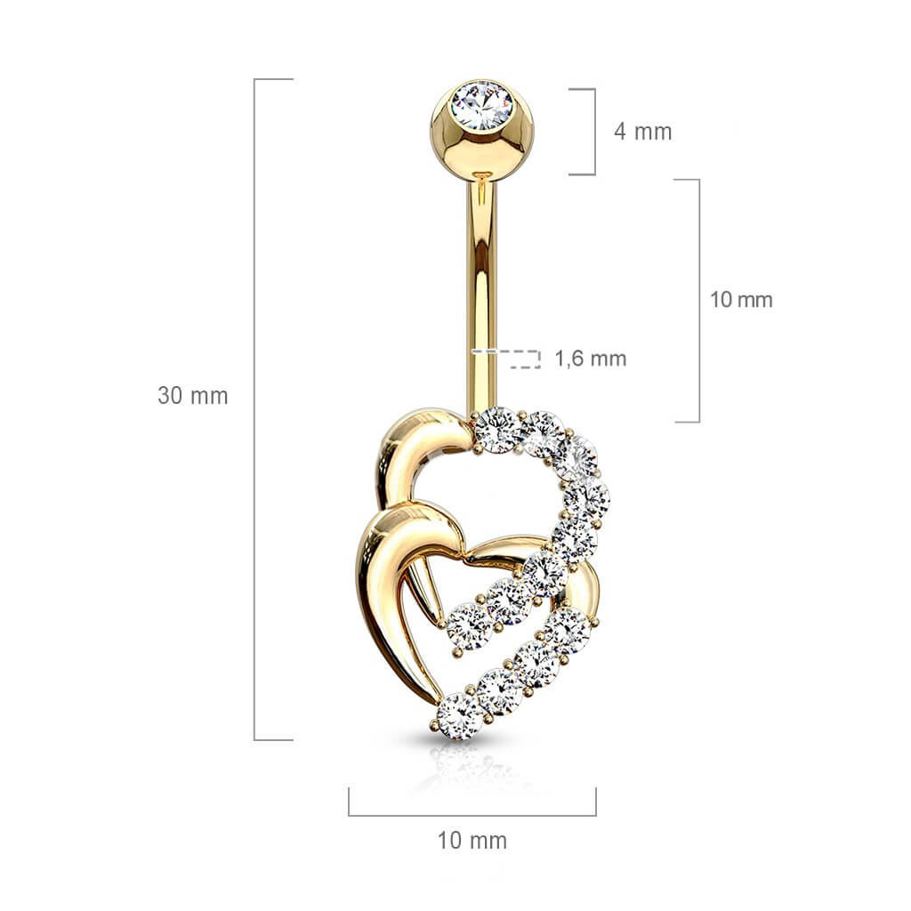 Oro 14 kt Piercing Ombelico Cuore di zirconi