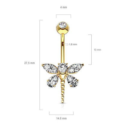 Or 14kt Piercing Nombril Libellule Zircone