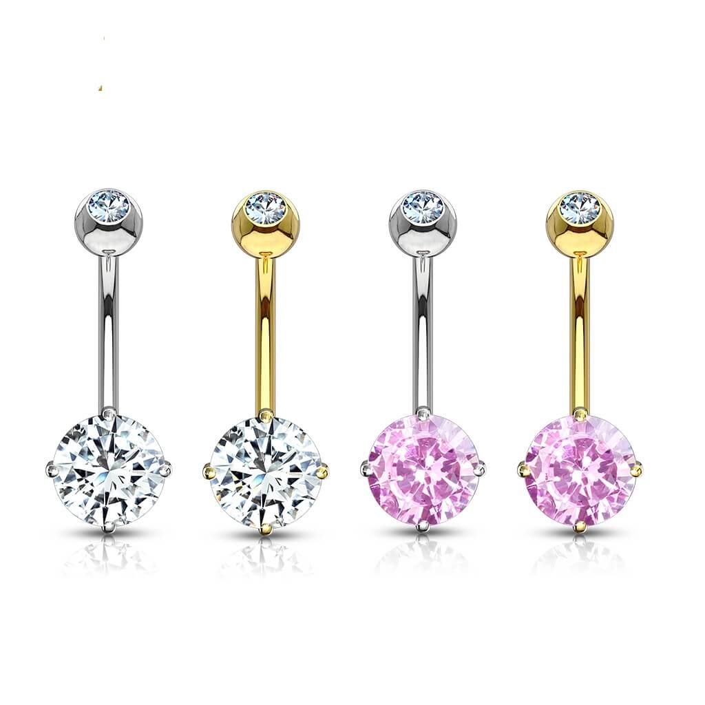 14 Karat Gold Bauchnabelpiercing Zirkonia Rund Gelbgold Weißgold