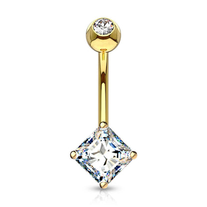 Or 14kt Piercing Nombril Zircone Carrée