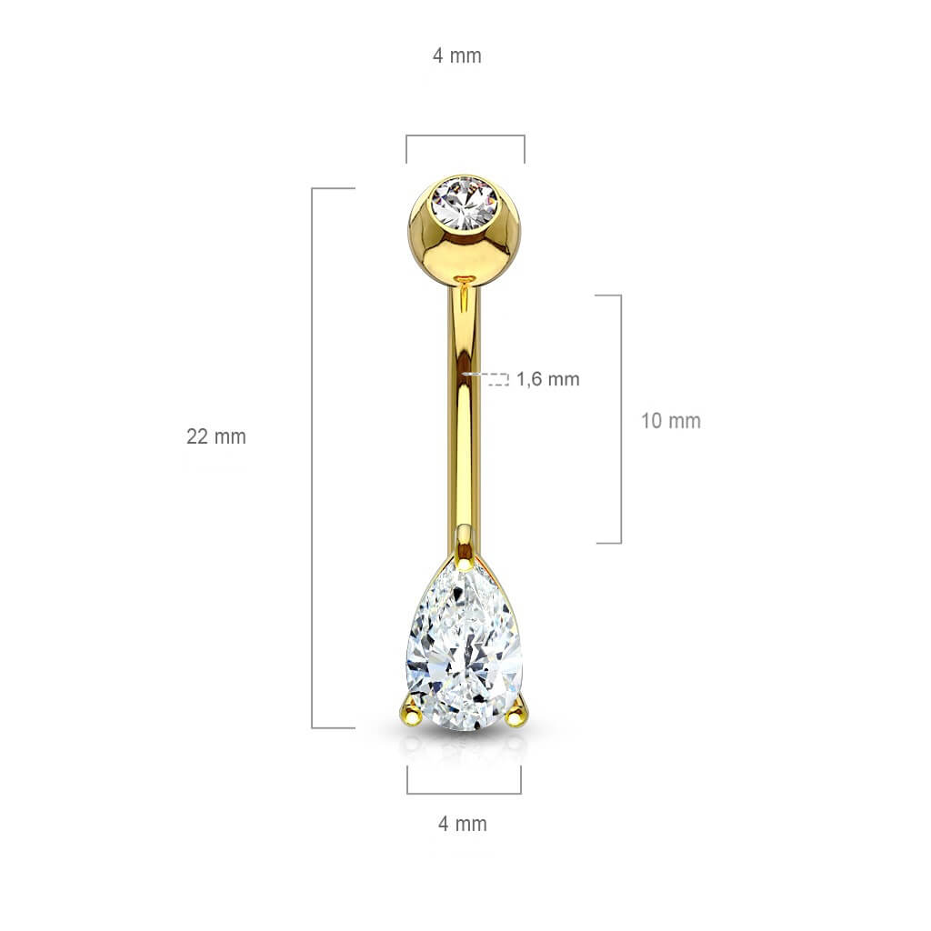 Or 14kt Piercing Nombril Zircone Larme