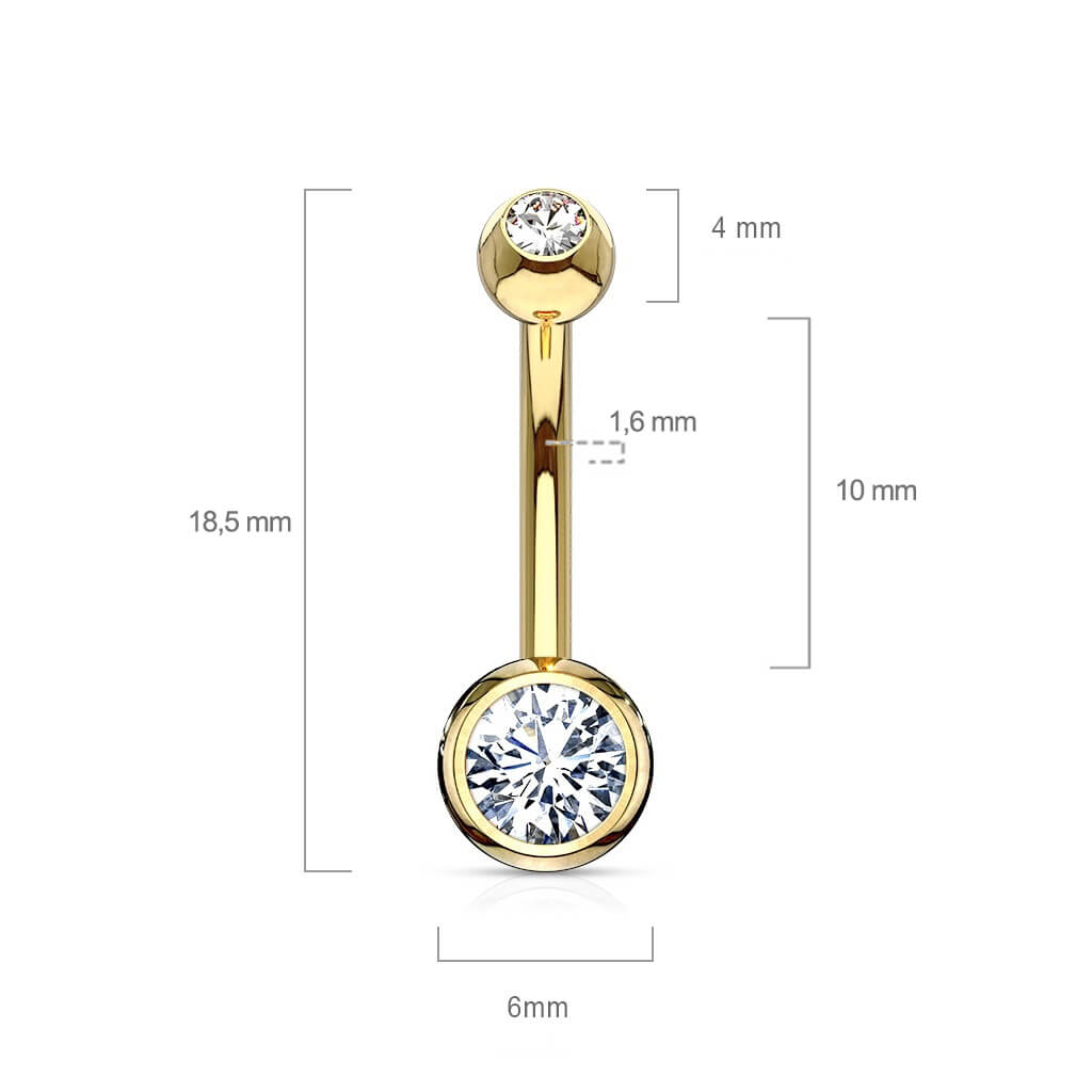 Solid Gold 14 Carat Belly Button Piercing Round Zirconia