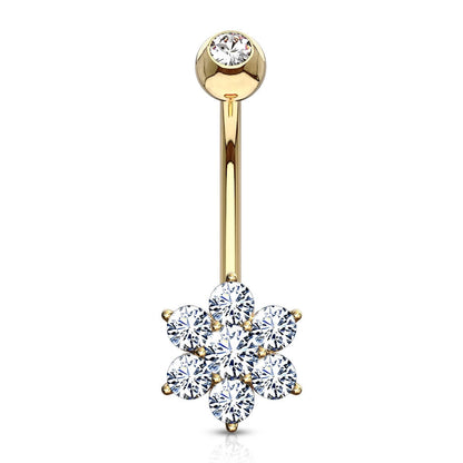 14 Karat Gold Bauchnabelpiercing Blume Zirkonia Gelbgold Weißgold