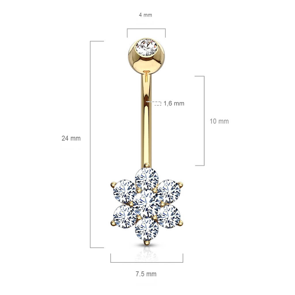 14 Karat Gold Bauchnabelpiercing Blume Zirkonia Gelbgold Weißgold