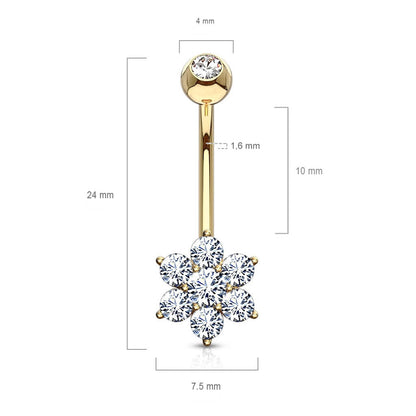 14 Karat Gold Bauchnabelpiercing Blume Zirkonia Gelbgold Weißgold