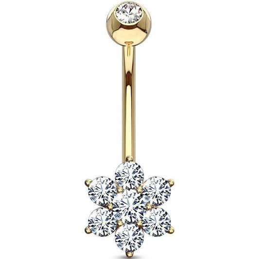 Oro 14 kt Piercing Ombelico Fiore di zirconi