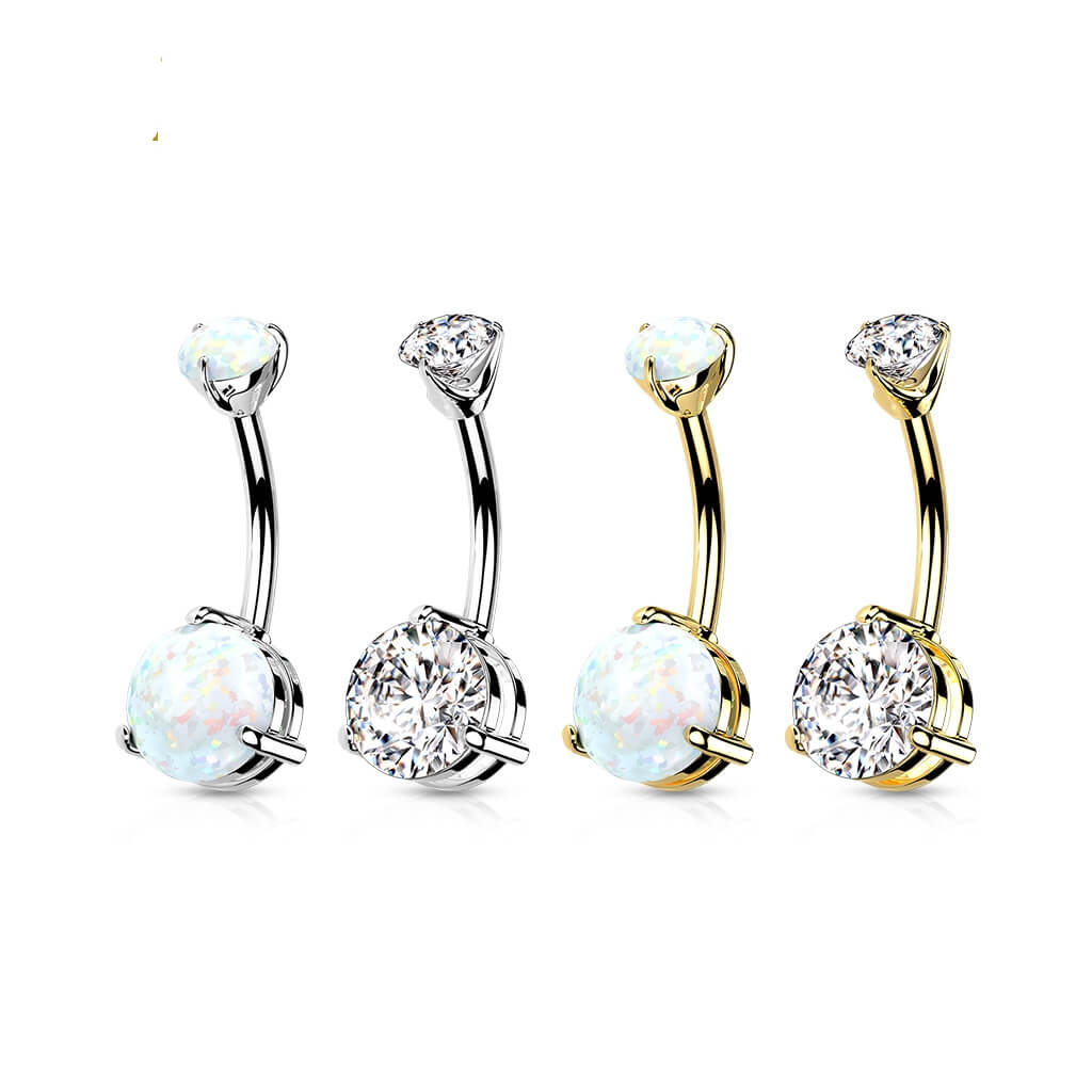 Or 14kt Piercing Nombril Zircone Opale Ronde