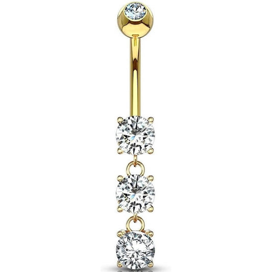 Or 14kt Piercing Nombril Pendentif 3 Zircone