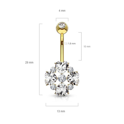 Or 14kt Piercing Nombril Fleur Zircone