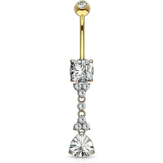 Or 14kt Piercing Nombril Pendentif Triangle Zirconia